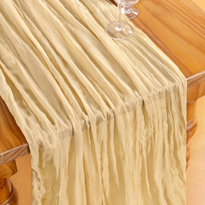 DeZerlor Champagne Cheesecloth Table Runners 12 Pack Summer Boho Runners | - Image 4