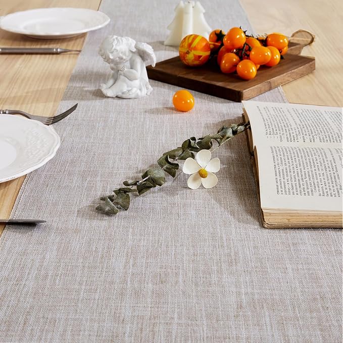 Cotton Linen Table Runner, 13x48 Inch Light Coffee - Image 2