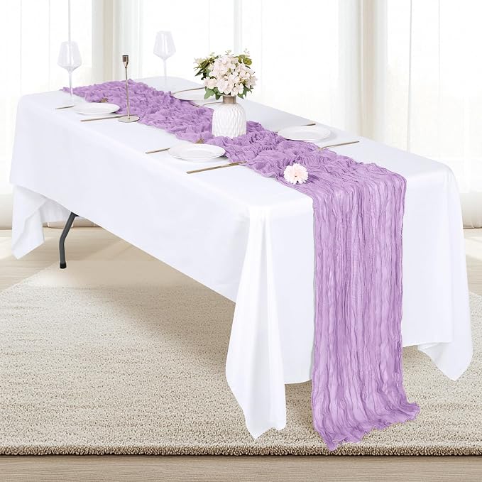 6 Pack Lavender Cheesecloth Table Runner 17x108 Inch Semi Sheer Boho Gauze - Image 3