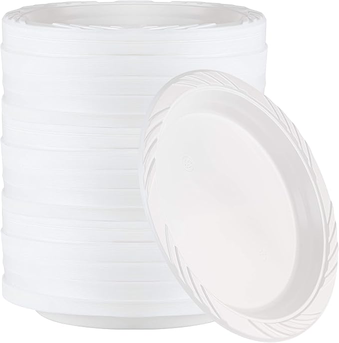 400 Count Disposable 9 Inch White Plastic Dinner Plates large by PLASTICPRO