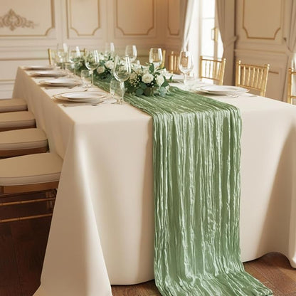 10 Pack Sage Green Cheesecloth Table Runner 120 Inch Boho Wedding Decor | - Image 8
