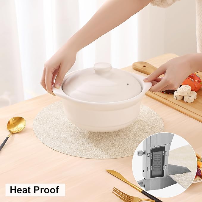 Round Faux Leather Placemat and Coaster 6 Packs, Washable Heat Resistant Dining - Image 3