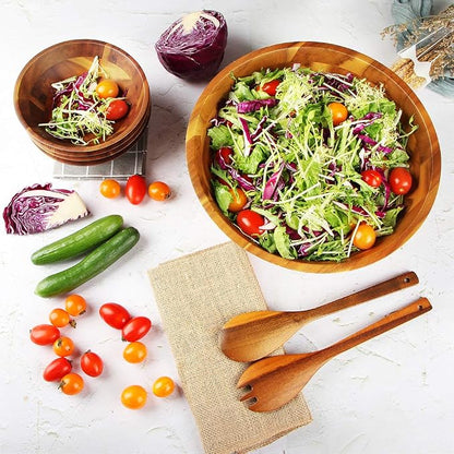 AIDEA Salad Bowls, Wooden Salad Bowls Set, Large Acacia Wood Serving Bowl - Image 2