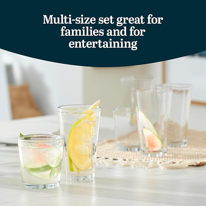 Libbey Preston Tumbler & Rocks Drinking Glasses Set of 16, All-Purpose Cups | - Image 4