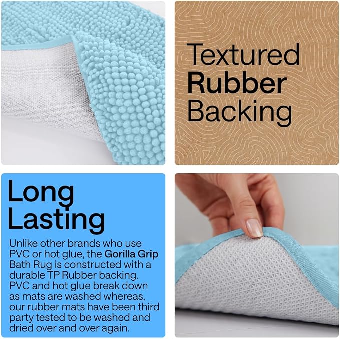 GORILLA GRIP Plush Absorbent Shaggy Chenille Bath Rug Mat - Image 4