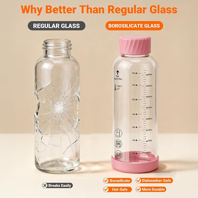 12 oz Glass Juice Bottles 6 Pack, Leakproof Borosilicate Glass Bottles | - Image 2