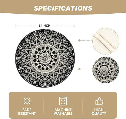 Artoid Mode Black Mandala Round Placemats Set of 4, 14 Inch Seasonal Spring - Image 6