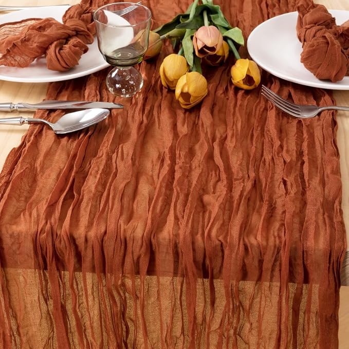 3 Pack Cheesecloth Terracotta Table Runner 10ft Rustic Gauze Decor | - Image 7