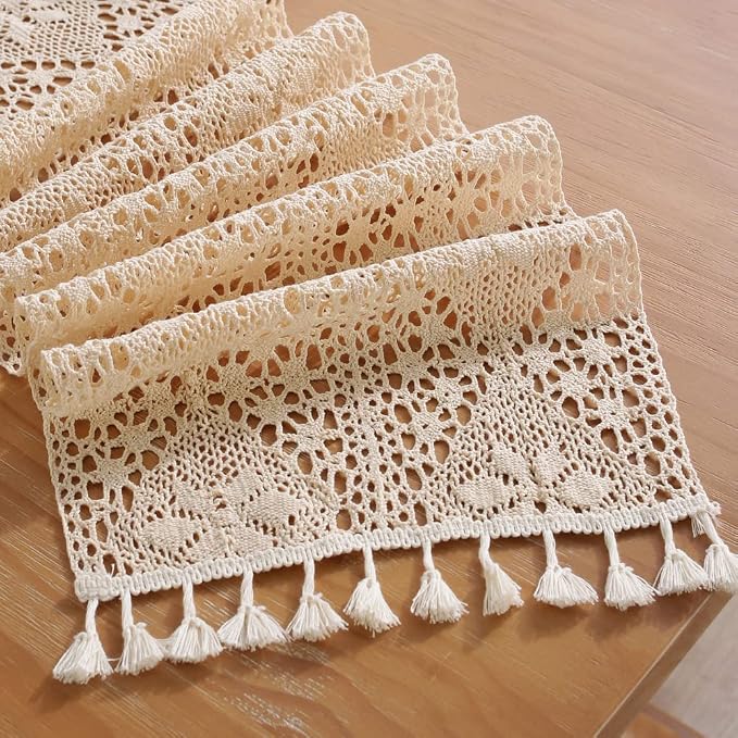 meioro Crochet Lace Table Runner, 12x108 Inch Boho Cotton Table Runners - Image 4