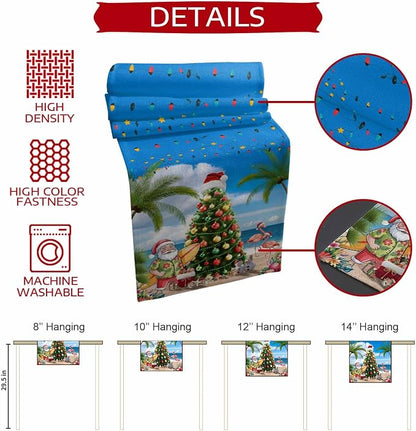 Coastal Christmas Table Runner 70 Inches Long, Xmas Tree Santa Beach Table - Image 7