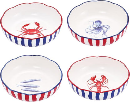 Bico Ocean Wonders Scalloped Pasta Bowls, 36oz Salad Bowl Set of 4, Large by Bico