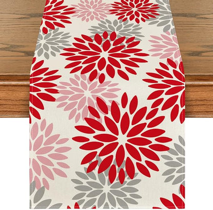 Artoid Mode Red Pink Dahlia Floral Pinnata Valentine Table Runner, Summer by ArtoidMode