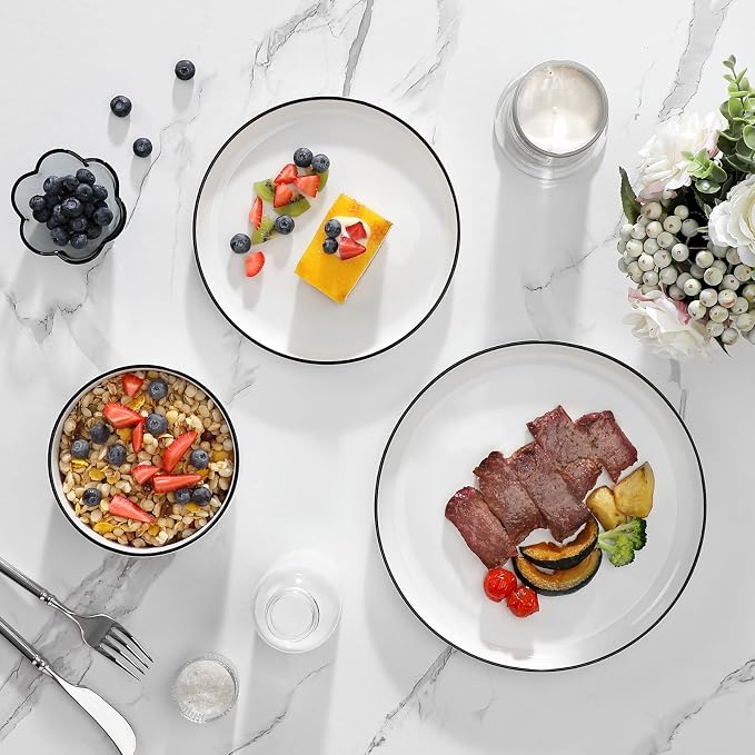 MALACASA Plates and Bowls Sets, 24 Pieces Modern Porcelain Dinnerware Set - Image 9