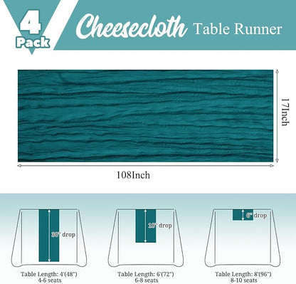 4 Pack Teal Table Runner 17 x 108inch Cheesecloth Table Runner Boho Gauze Table - Image 3
