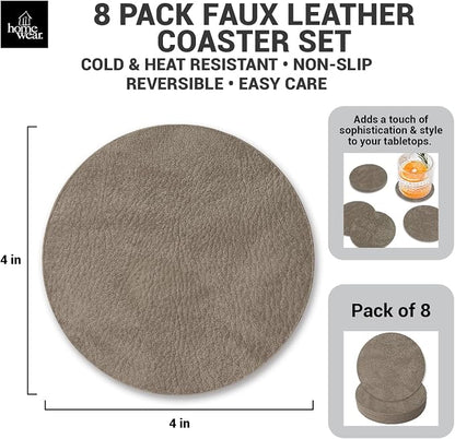 Set of 8 Morgan Faux Leather 4 Inch Round Coasters, Heat & Water Absorbent - Image 2