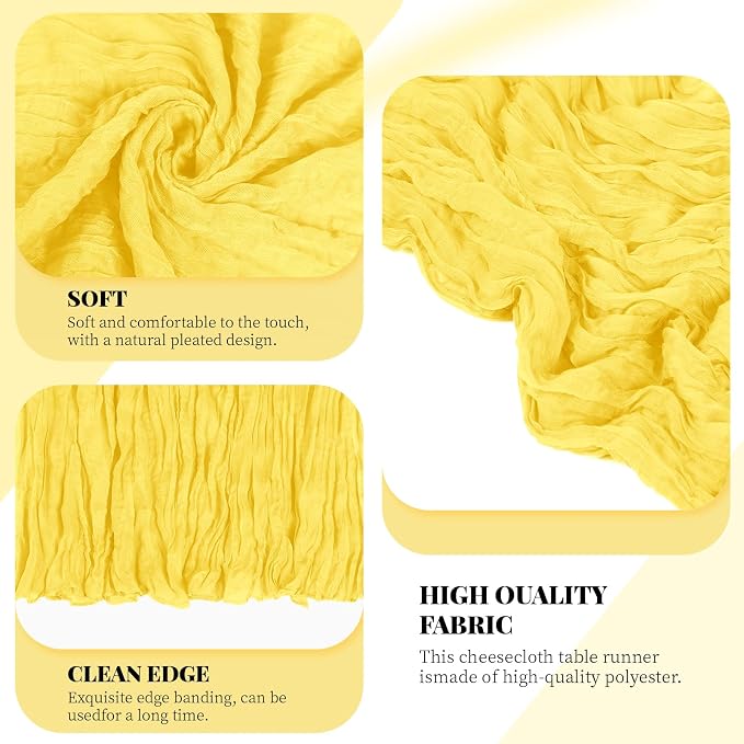 3 Pack Lemon Yellow Cheesecloth Table Runner, 17 x 108 Inch, Gauze Cheese Cloth - Image 4