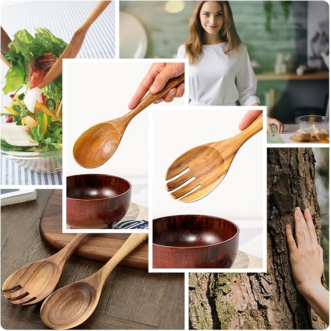 Teak Wood Spoons for Cooking, 10.2-Inch Teak Wooden Salad Serving Spoon Set of 2 - Image 5