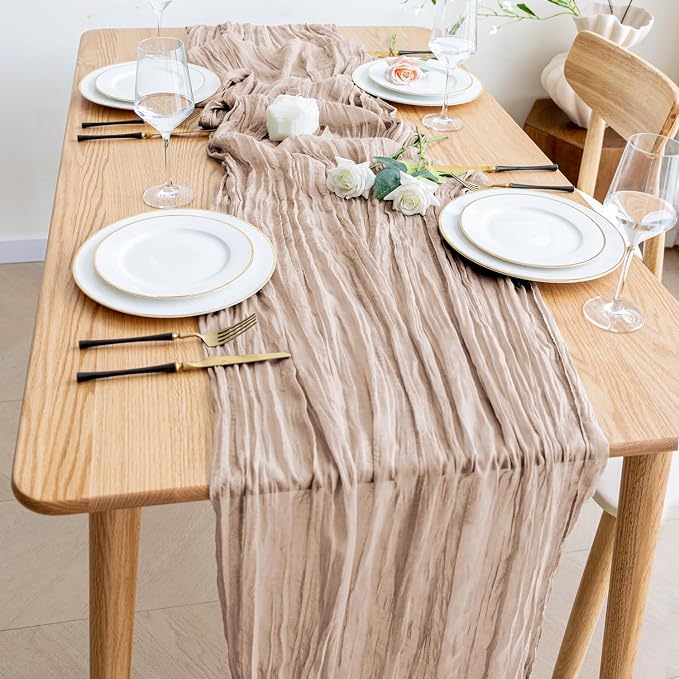 Cheesecloth Table Runner Nude Pink 10FT Boho Gauze Runner, 2 Pack | 120 Inch - Image 6