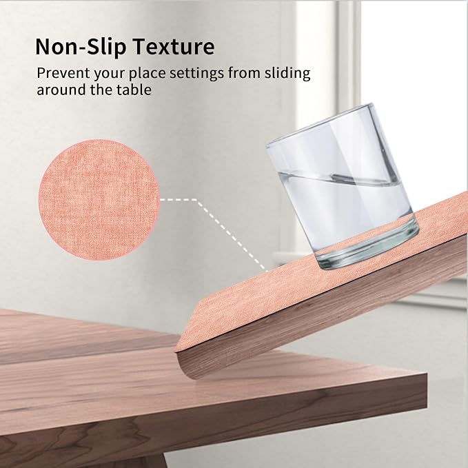 Maxpearl Faux Leather Placemats Set of 6, Peachy Pink | Waterproof - Image 6