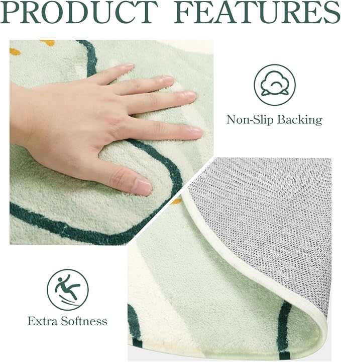 Lahome Sage Green Boho Area Rug 5x7, Washable Non Slip Soft Botanical Rug - Image 5