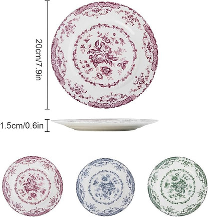 Ceramic Dinner Plates, 7.9 Inch Rose Flower Decorative, Microwave & Dishwasher - Image 7
