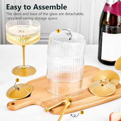 ZOMUIA Ribbed Coupe Glasses 16 Pcs, 10 oz Plastic Champagne Coupe Detachable - Image 6
