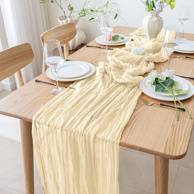 Cheesecloth Table Runner 10FT 3Pcs Beige Boho Gauze Rustic Sheer Runners | - Image 8