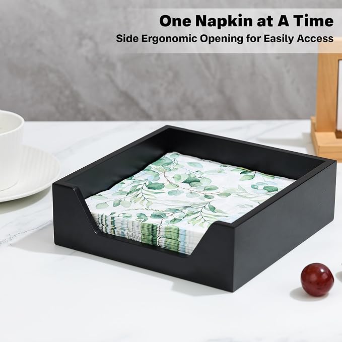 Napkin Holder for Table, 7.36" x 7.36" x 2.16" Wooden Napkin Dispenser | Napkin - Image 4