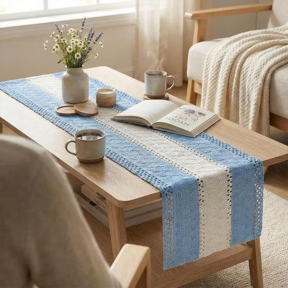 Artoid Mode Sky Blue Farmhouse Woven Table Runner 12x90 Inch | Holiday Rustic - Image 5