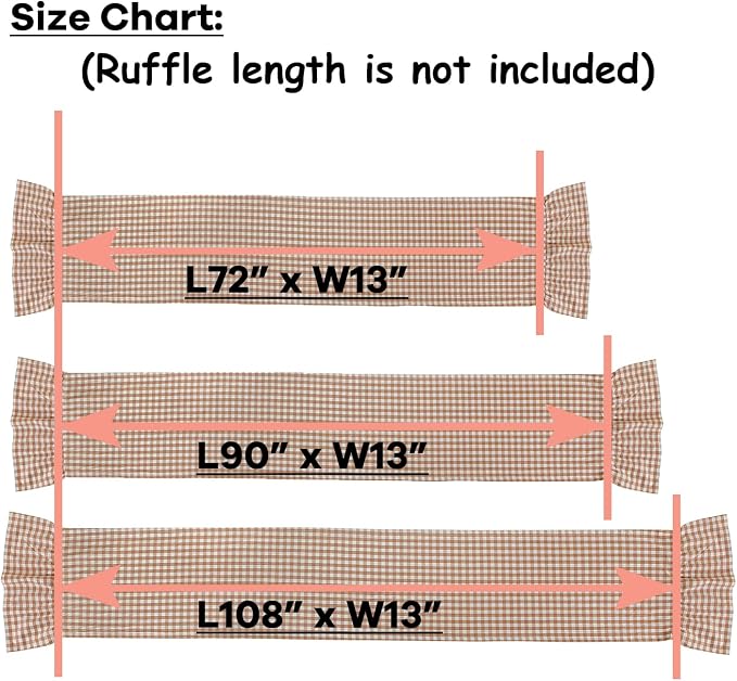 Taupe White Plaid Gingham Ruffle Table Runner 72 inches Long 100% Washed Cotton - Image 7