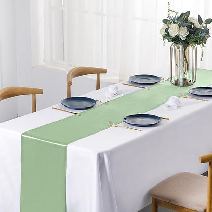 SiinvdaBZX 24 Pcs Sage Green Satin Table Runner 12 x 108 inches Long | Bright - Image 2