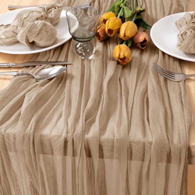 3 Pack Nude Cheesecloth Table Runner 10ft Boho Gauze Taupe Home Decor | - Image 3
