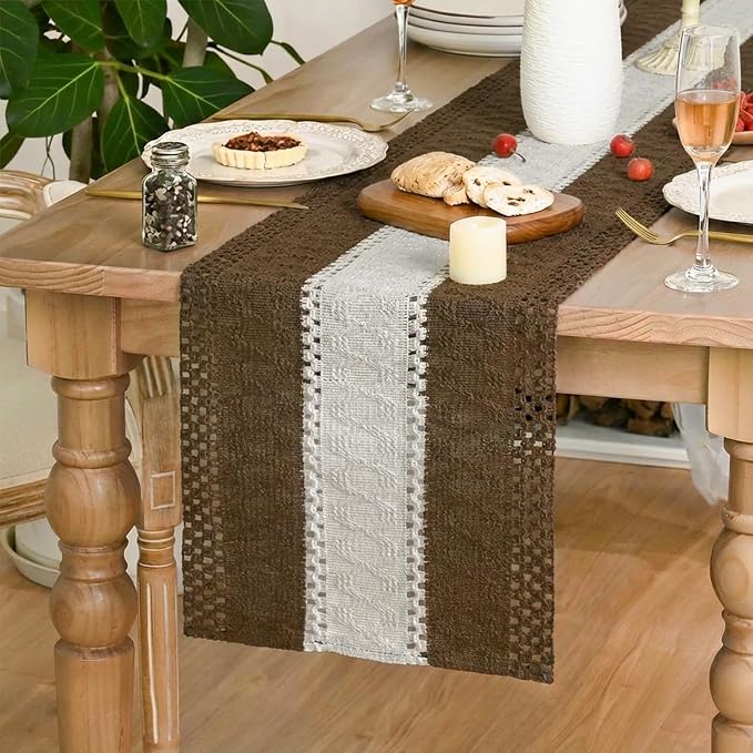 Artoid Mode Coffee Farmhouse Woven Table Runner 12x72 Inch | Seasonal Holiday - Image 3