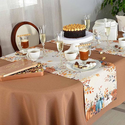 Orange Blue Pumpkin Fall Table Runner 120 Inches Long, Thanksgiving Eucalyptus - Image 5