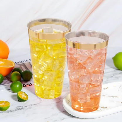 I00000 16 oz Gold Plastic Cups, 100 Pack Clear Plastic Cups Tumblers Gold - Image 6