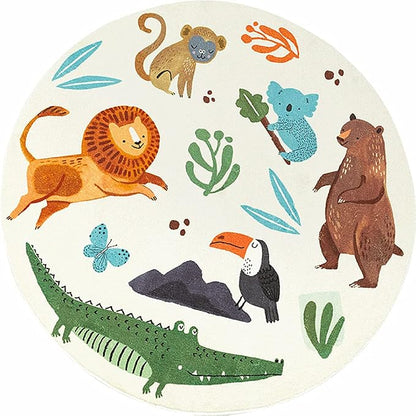 Poowe Kids Play Rug, Lovely Forest Round Area Rug Nursery Door Mat Soft Plush - Image 2