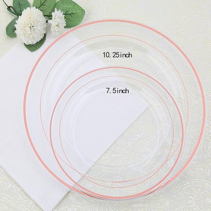60 Pcs Rose Gold Plastic Plates, Disposable Party Set Include: 60 Clear Plastic - Image 2