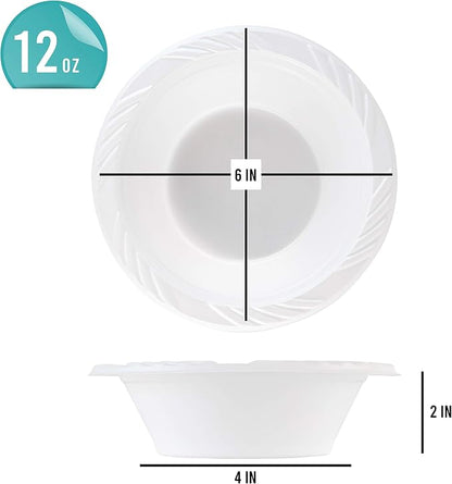 100 Count Disposable 12 ounce White Plastic Soup Bowls - Image 2