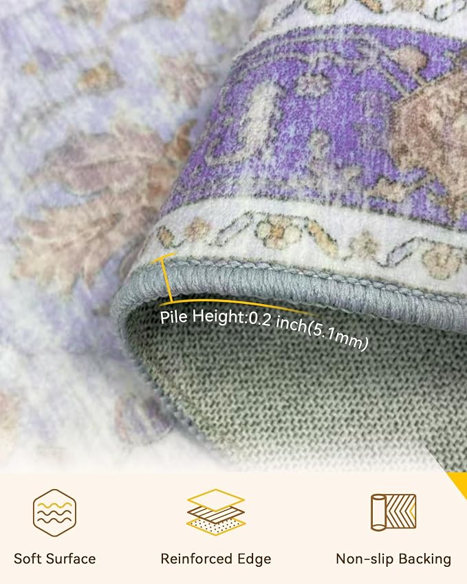 RELEANY Area Rugs 7'x9' Washable Non-Slip, Floral Vintage Distress Medallion - Image 3
