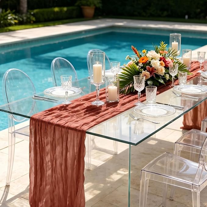 3 Pack Terractta Cheesecloth Table Runner 21 x 120 Inch Boho Gauze Sheer Table - Image 5