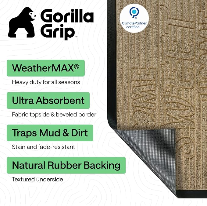 GORILLA GRIP 100% Waterproof All-Season WeatherMAX Doormat, US Designed Natural - Image 2