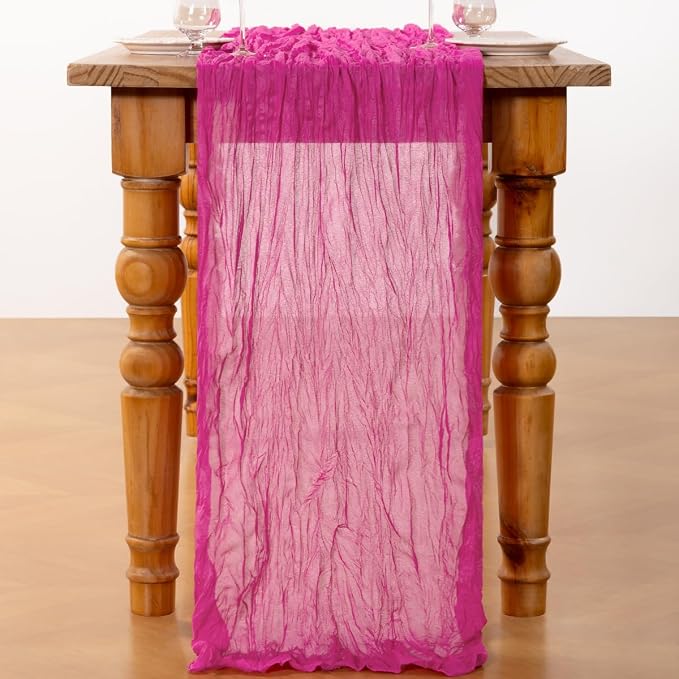 DeZerlor Hot Pink Cheesecloth Table Runner 2 Pack Summer Table Runners Boho - Image 3