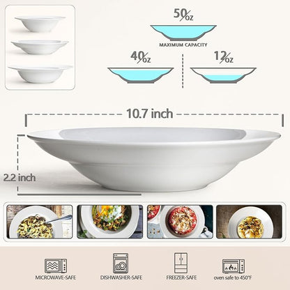 Large Pasta Bowls, 50 Ounces Big Salad Bowls, 10.7 inch White Soup Bowls - Image 2