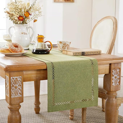 Rustic Burlap Table Runner, Sage Green Table Runners 108 inches Long | Double - Image 3