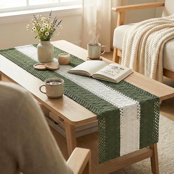 Artoid Mode Army Green Farmhouse Woven Table Runner 12x120 Inch | Seasonal - Image 5