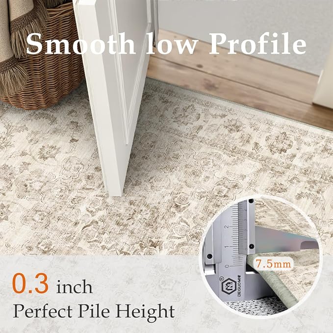 5x7 Washable Neutral Area Rug Beige Vintage Living Room Bedroom Carpet Non-Slip - Image 8