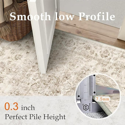 5x7 Washable Neutral Area Rug Beige Vintage Living Room Bedroom Carpet Non-Slip - Image 8