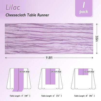 1 Pack Lilac Purple Cheesecloth Table Runner 120 Inch Boho Wedding Decor | - Image 2