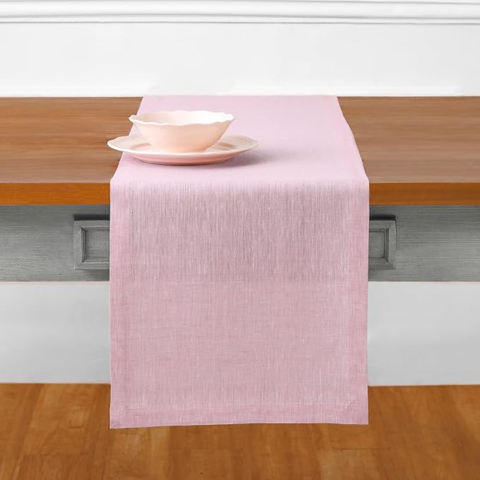 Solino Home 100% Pure Linen Dining Table Runner Pink, Athena 14 x 156 in | - Image 2
