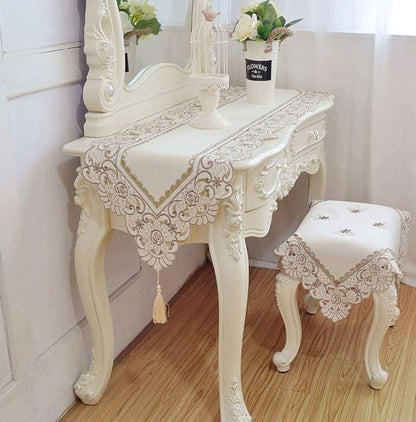 LeLehome Classic Table Runner 15 Inch X 77 Inch, Flower Embroidery Beige Brown - Image 7